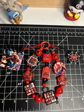Spiderman Red Bead Charm Lanyard keychain